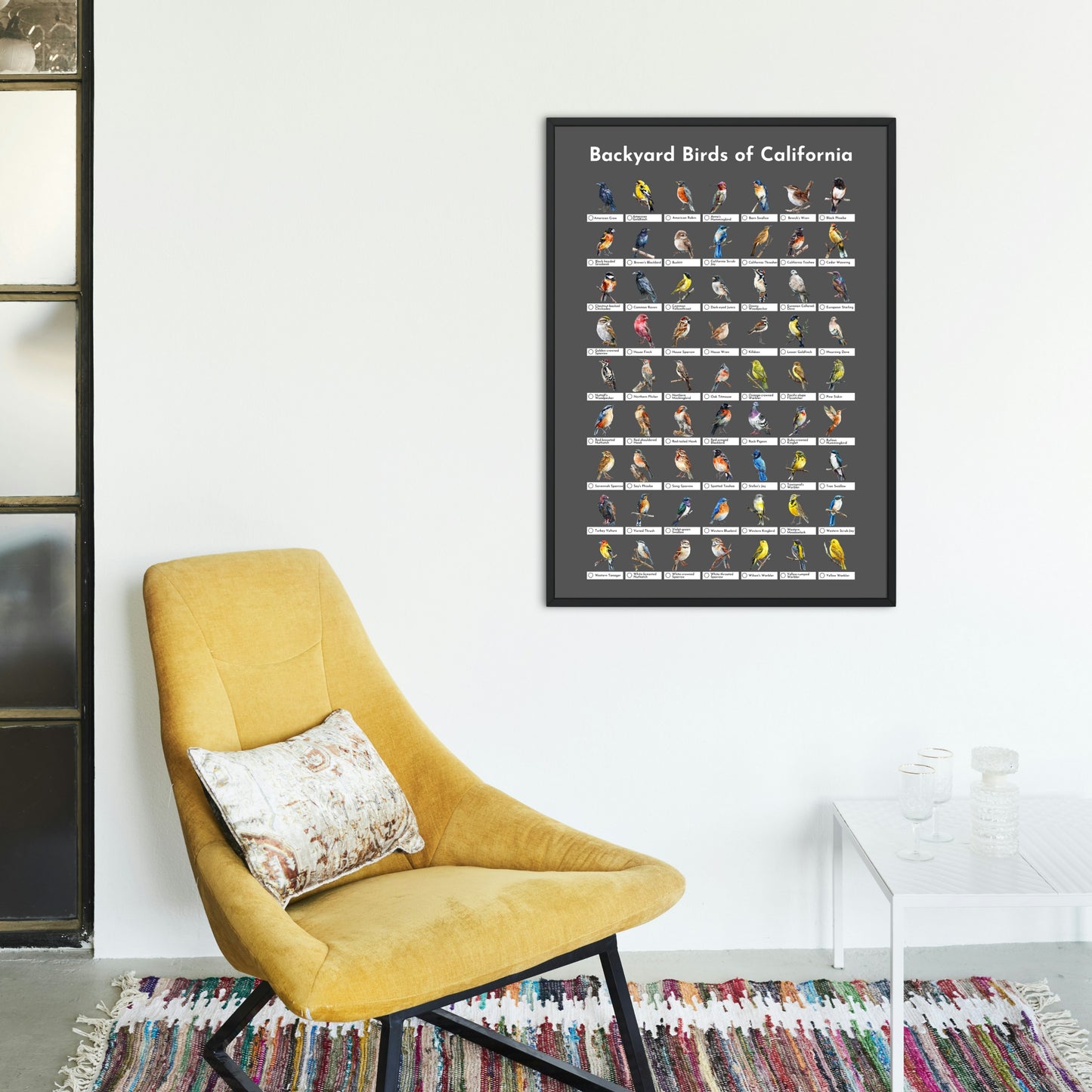 Birds of California Checklist Poster - Charcoal Grey