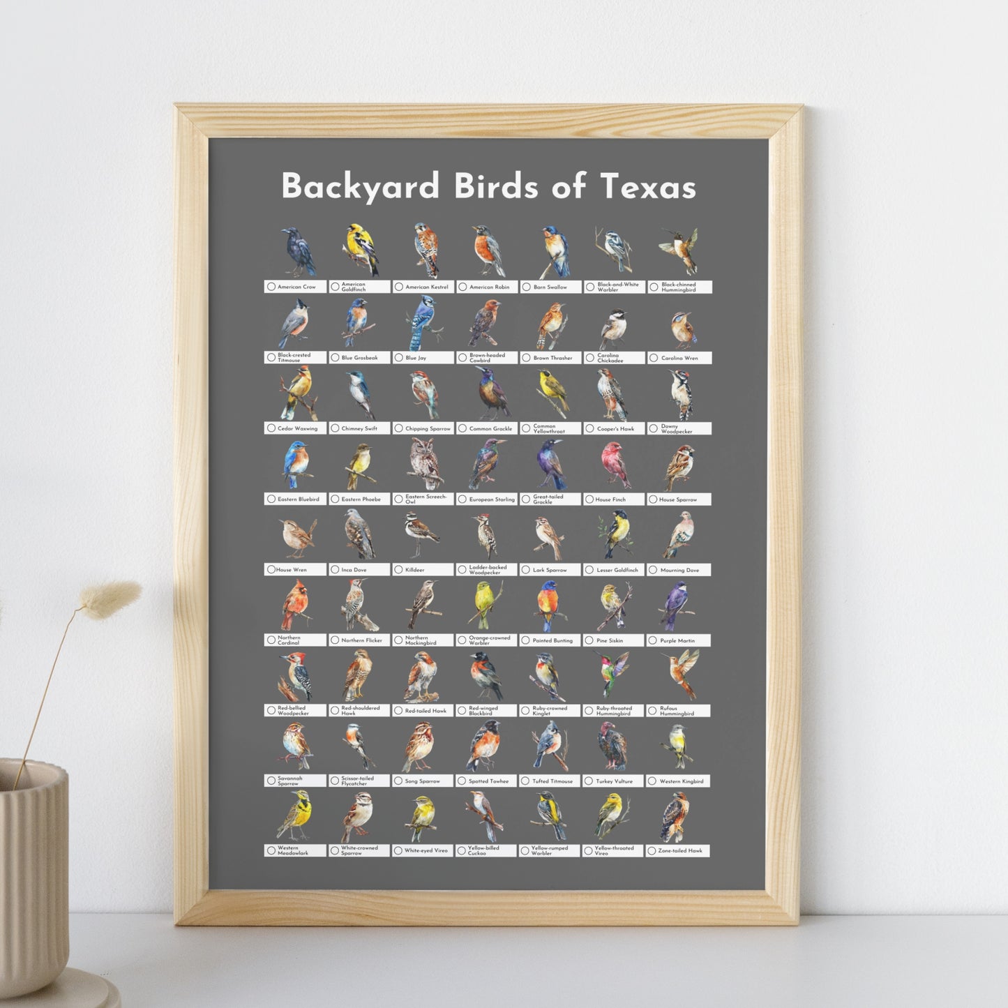 Birds of Texas Checklist Poster - Charcoal Grey